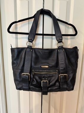 Michael Kors Black Leather Shoulder Bag with Gold Hardware